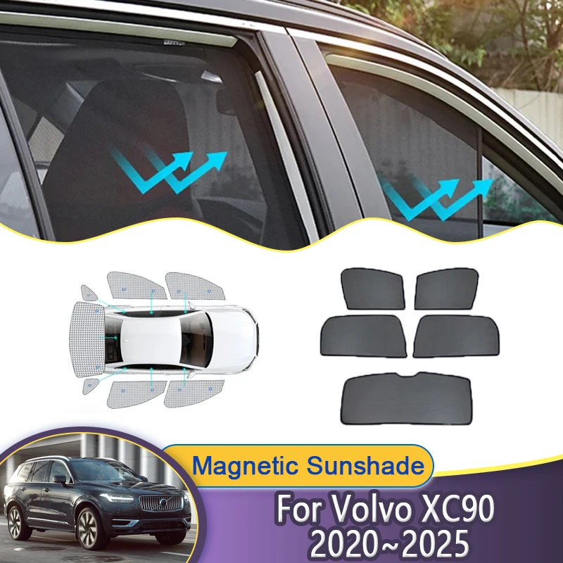 

Для Volvo XC90 B5 B6 2020 ~ 2025 2021 2022 2024 автомобильный сетчатый солнцезащитный козырек магнитное окно солнцезащитный козырек шторы наклейки автоаксессуары