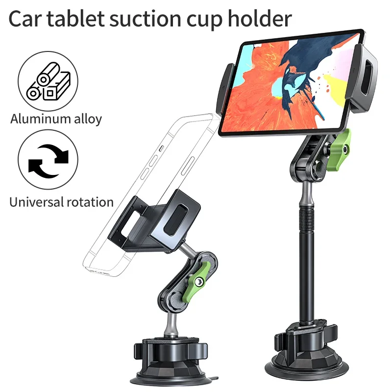 Aluminum Alloy Car Tablet Support 360° Rotation Adjustable Stand with Suction Cup Mount for 4-12.9 Inch Tablets Mobile Phones