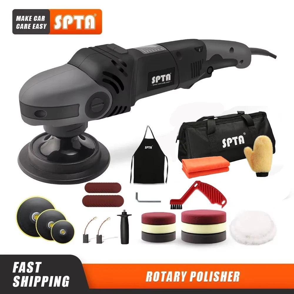 SPTA 5 Inch 125 /150 /180 MM Plate 1380W Rotary Polisher Set Electric Polishing Machine Variable Speed for Sanding Waxing