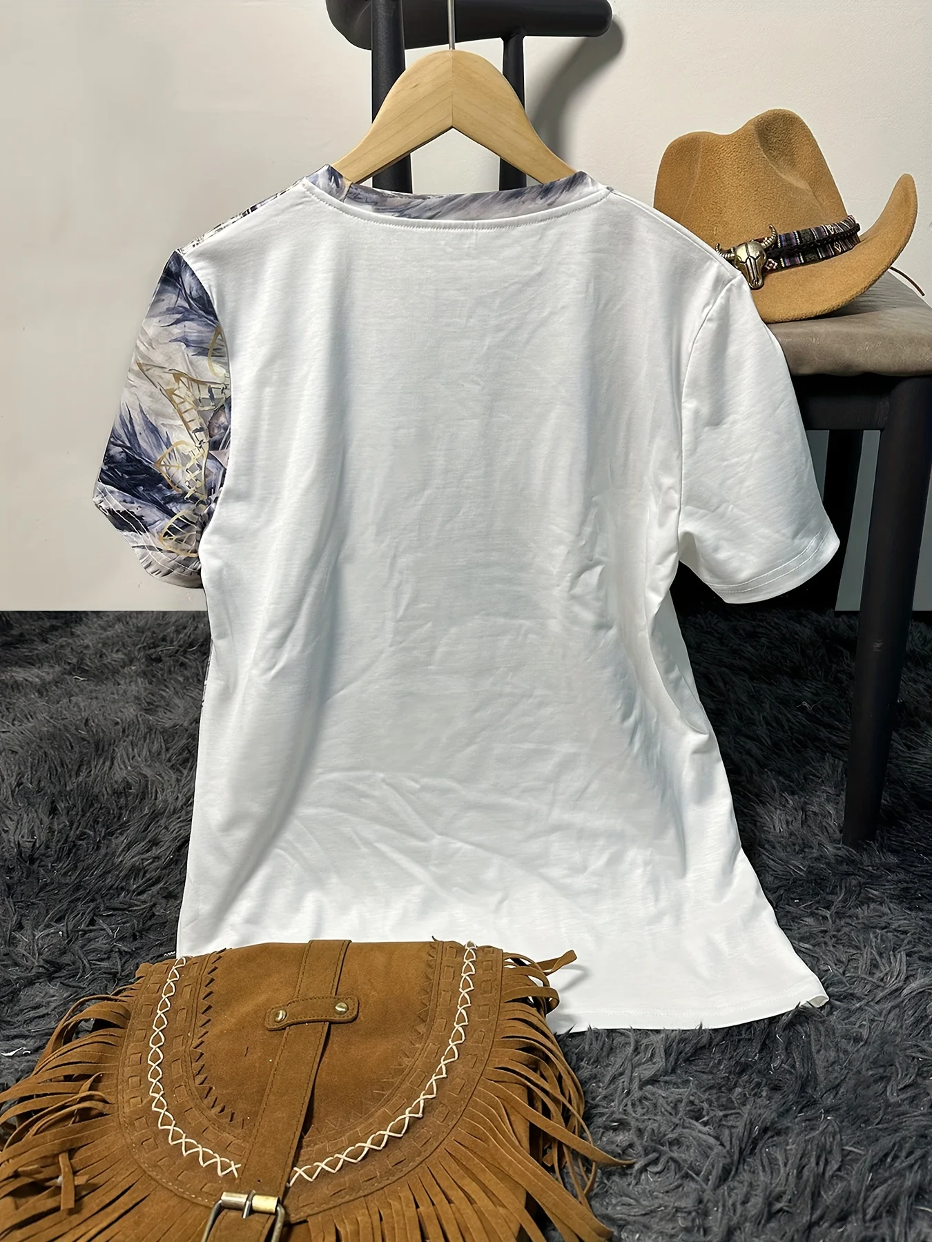 تي شيرت نسائي بأكمام قصيرة مطبوع على الطراز الغربي كاجوال برقبة دائرية ومطبوع بأكمام قصيرة #3