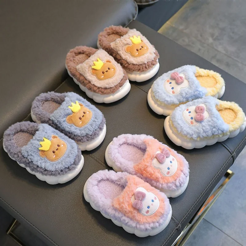 Cute Cartoon Children\'s Plush Slippers Soft Non-slip Winter Warm Baby Boys Girls Kids Indoor Home Cotton Shoes