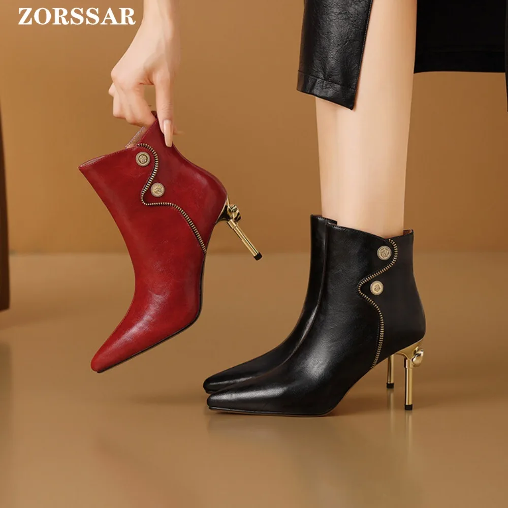 

2025 New Women's Ankle Boots Sexy Pointed Toe Woman Ankle Boots Fashion Elegant Ladies Thin High Heel Boots Solid Color Stiletto