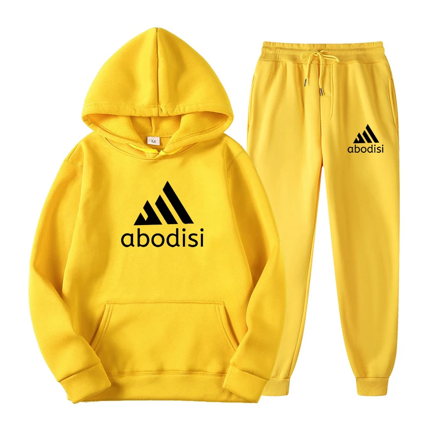 Men Tracksuit 2 Pieces Sets Hooded Sweatshirt +Drawstring Pants Male Hoodies Running Sportswear Men Women Autumn Sportwear