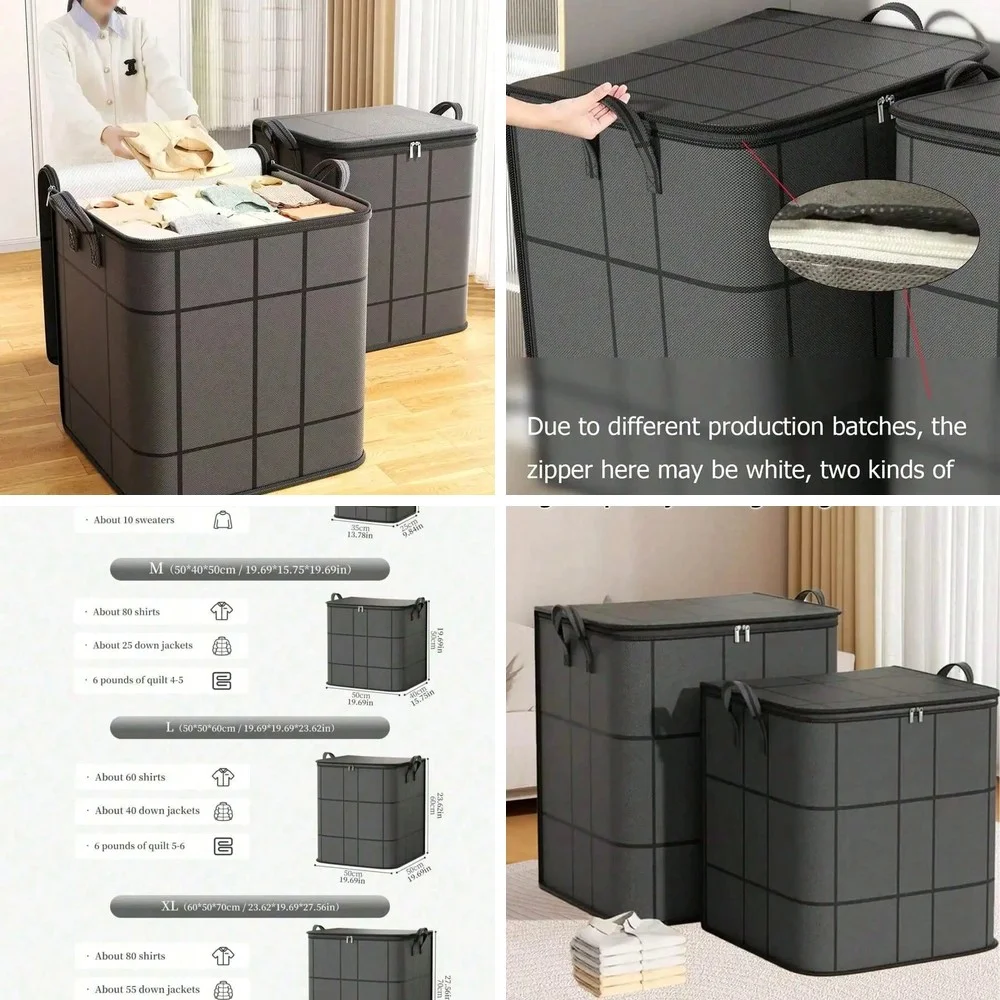 

1Pc Black Thickened Foldable Storage Bag, Large Capacity Wardrobe Organizer for Clothes & Blankets