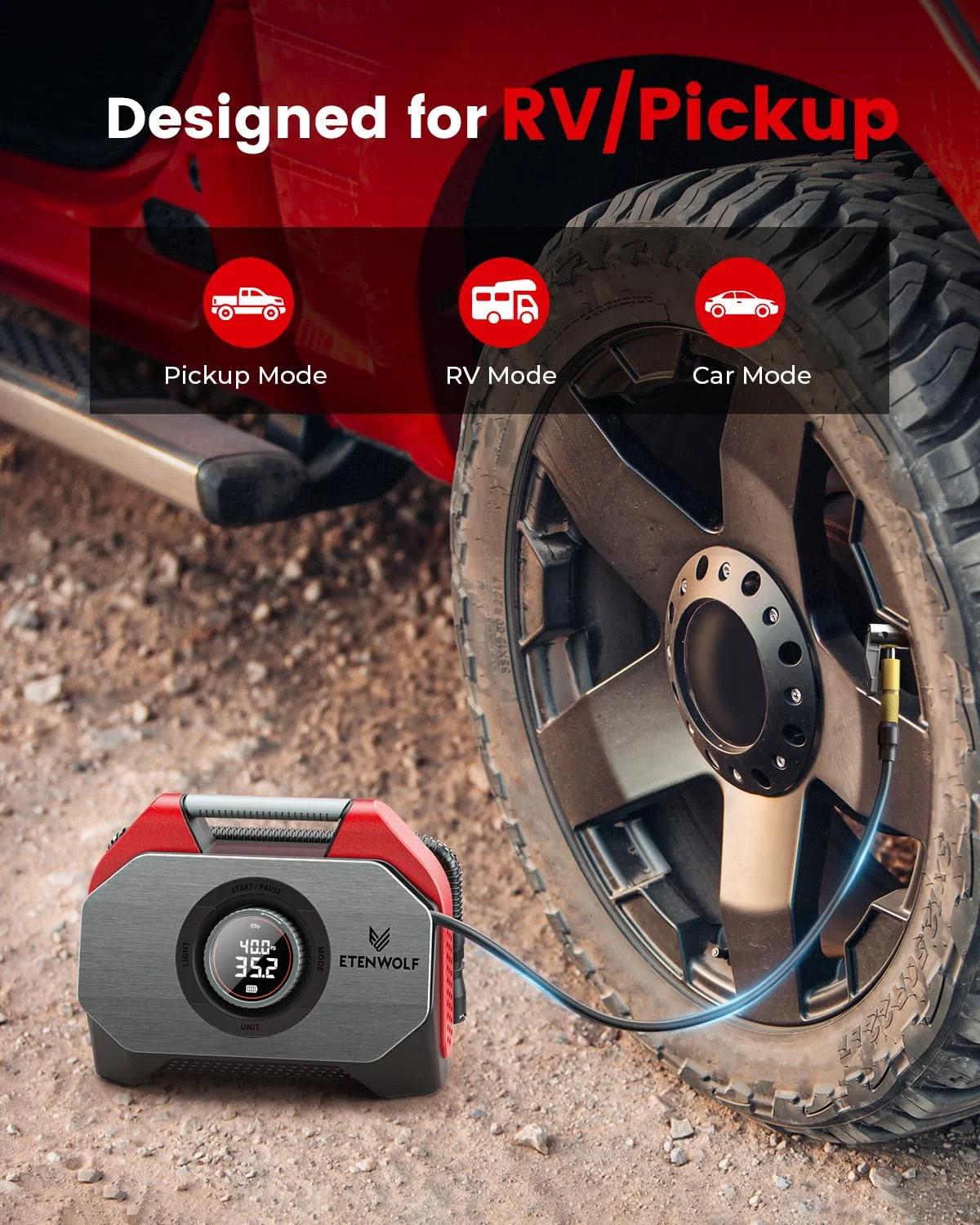 Новый портативный воздушный компрессор ETENWOLF S6SE, 100% рабочий цикл и двойной цилиндр, 19200 мАч, автомобильный насос для накачивания шин, велосипедный насос, воздушный насос