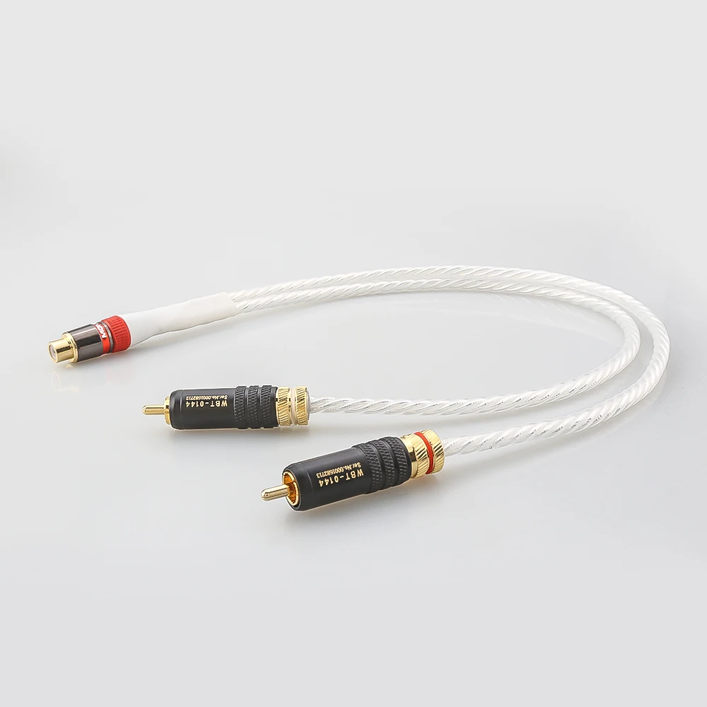 HiFi Audio Silver plated Cable 2 RCA Male To 1 RCA Female Y Splitter Cable For Amplifier Speaker Stereo Audio Subwoofer Adapter