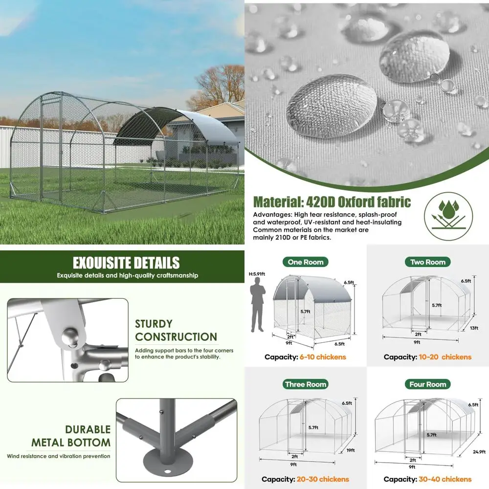 

Large Heavy-Duty Metal Chicken Coop with Yard Run and Waterproof UV-Resistant Cover for Outdoor Poultry Housing