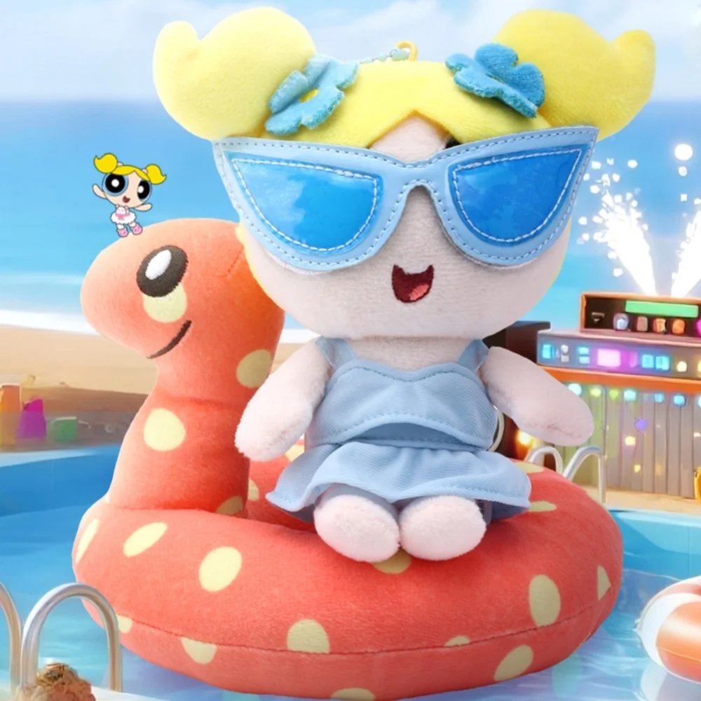 Genuino 15 cm The Powerpuff Girls bambola di peluche Blossom Bubbles Buttercup portachiavi Buttercup costume da bagno bambola borsa ornamento regali