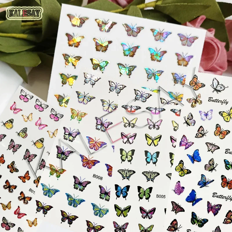 

3D Laser Butterfly Nail Art Stickers Colorful Nail Decals Back Glue Design Manicure Nail Art Decorations