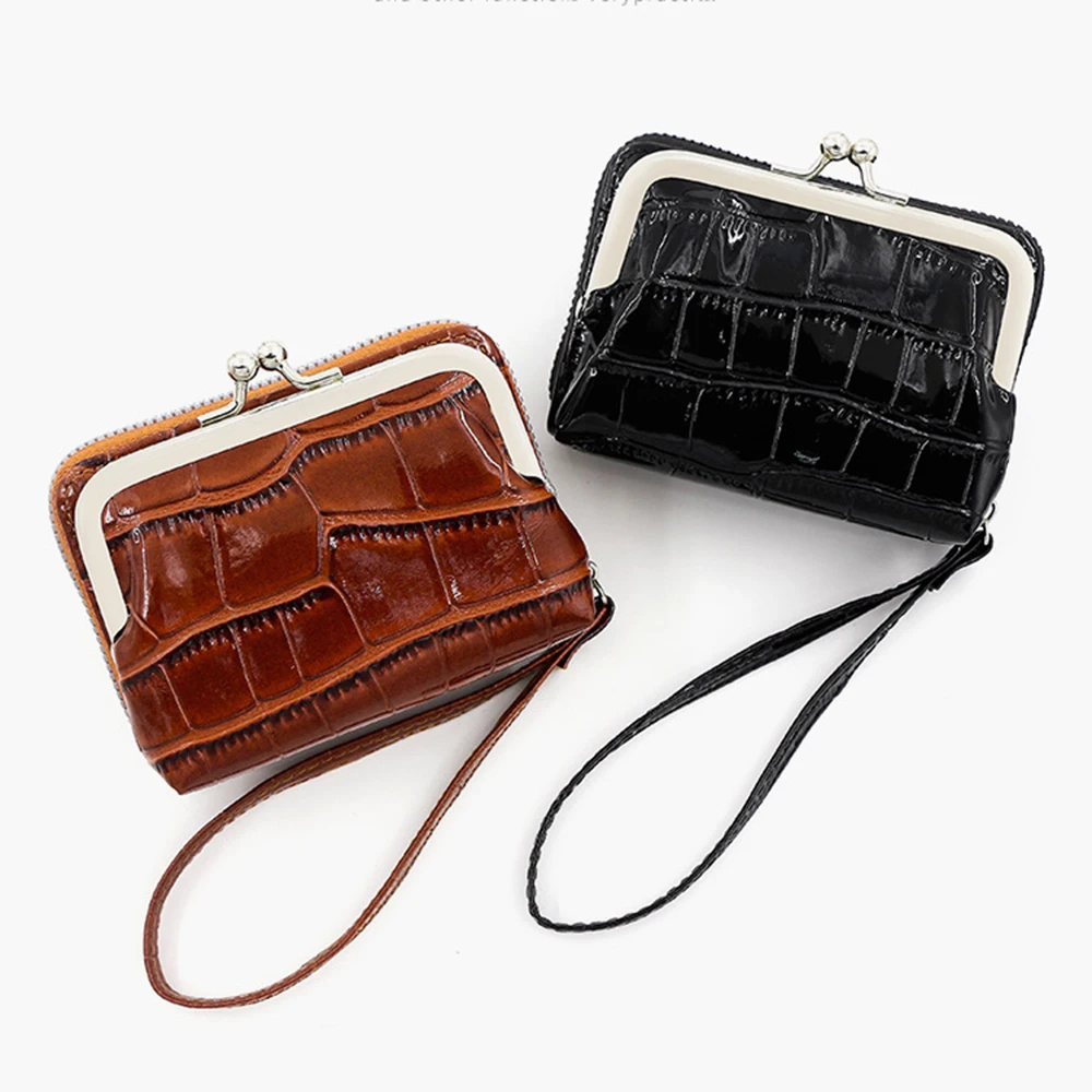 

Ins Elegant Kiss Lock Wallet PU Leather Korean Style Woman Coin Purse Lipstick Pouch Solid Color Earphone Storage Bag Female