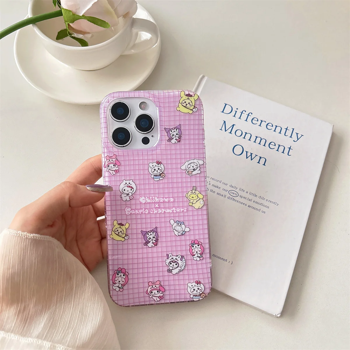 

Cartoon animation pink check pattern Phone Case For iPhone 16 15 14 13 Pro Max fundas iphone 15 case Protective cover Fashion Gi