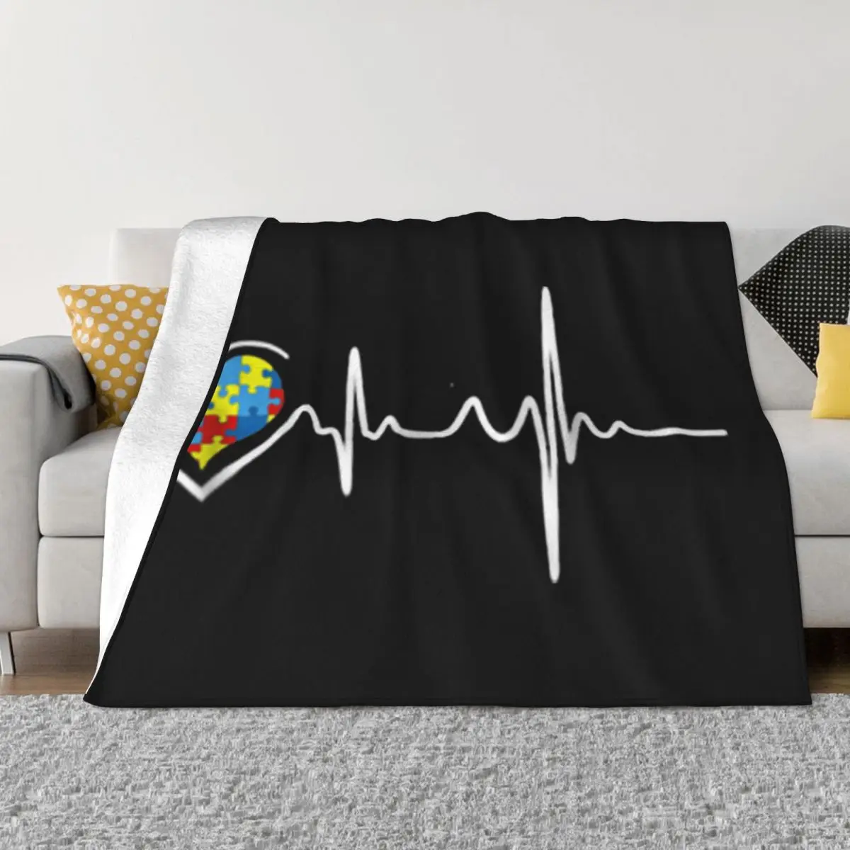 Autism Awareness Heartbeat Breathable Kawaii Tops Wholesale Good Quality Customized Mens Splicing Autumn Throw Blanket