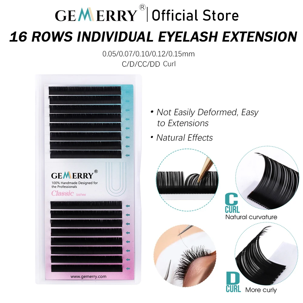 Gemerry 16 Rows Individual Eyelash Extension Faux Mink Eyelashes Artificial Lashes For Makeup Supplies Hand-Made Natural Lash