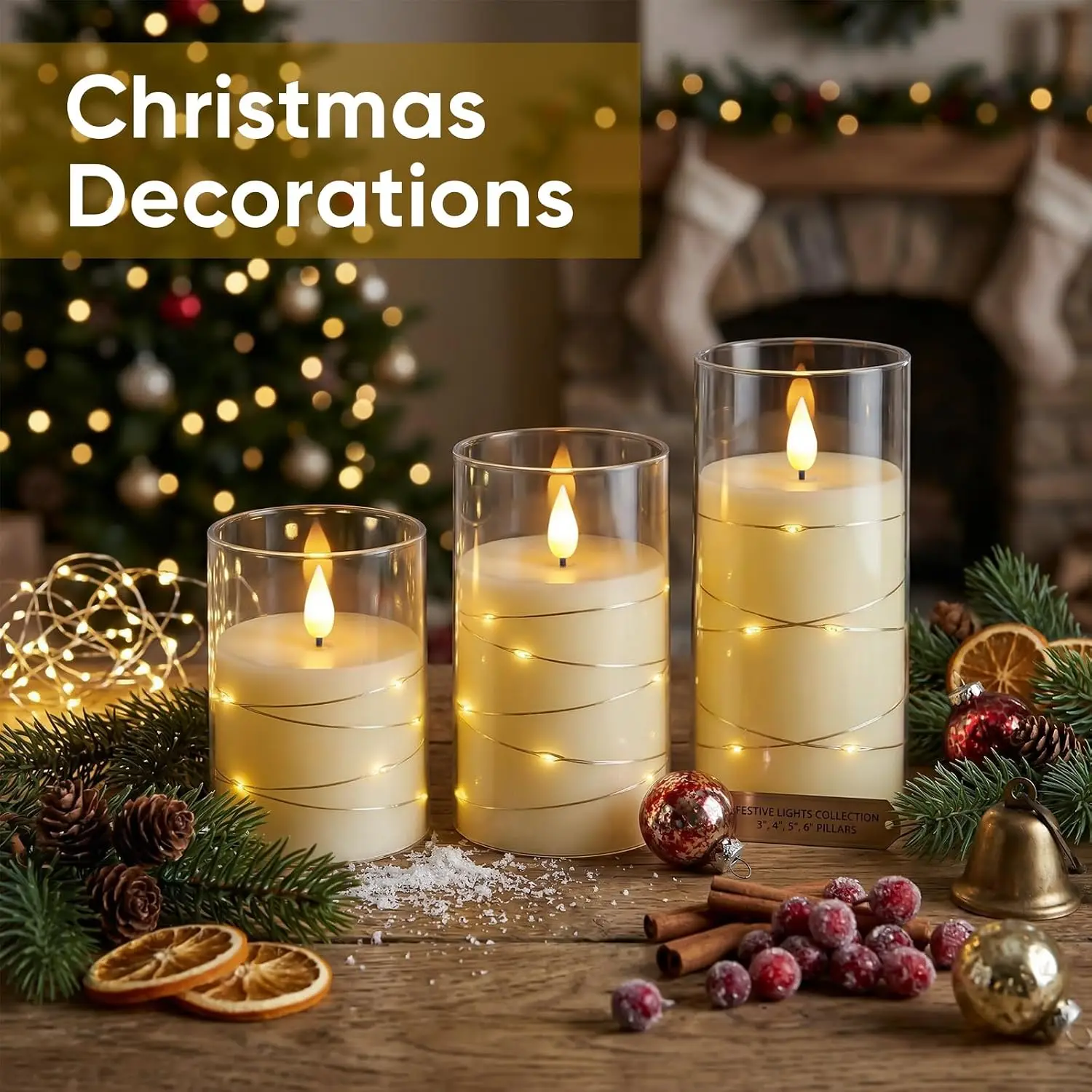 Decorative LED Candle Lights, Acrylic Flameless Flickering Candles with Fairy Lights, Battery Powered Candles for Home Decor