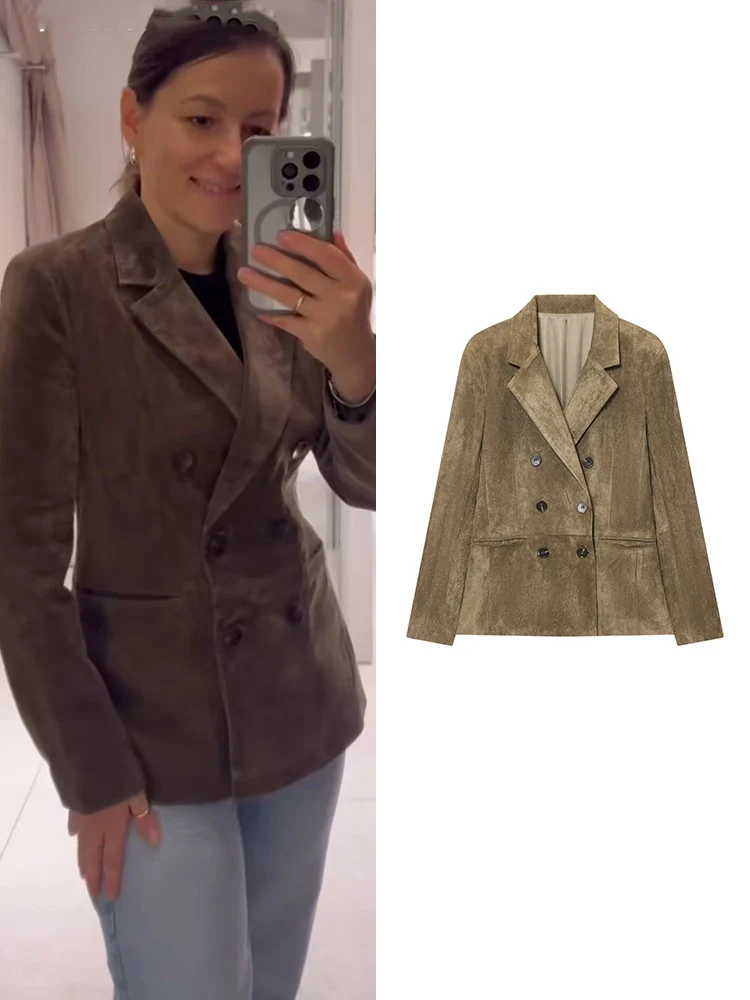

Женский двубортный пиджак, стильный воротник с лацканами, повседневная универсальная куртка, модный женский офисный костюм, пальто