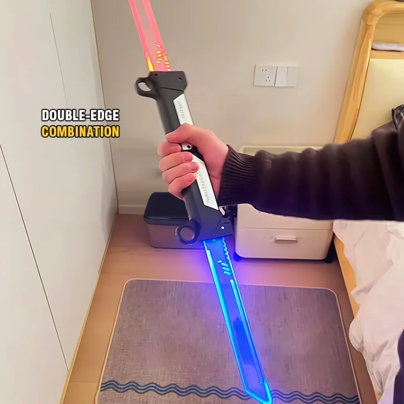 LED Retractable Lightsaber Double-Bladed Extendable Light-Up Sword Flashing Stress Relief Kids Toys Boys Interactive Cosplay