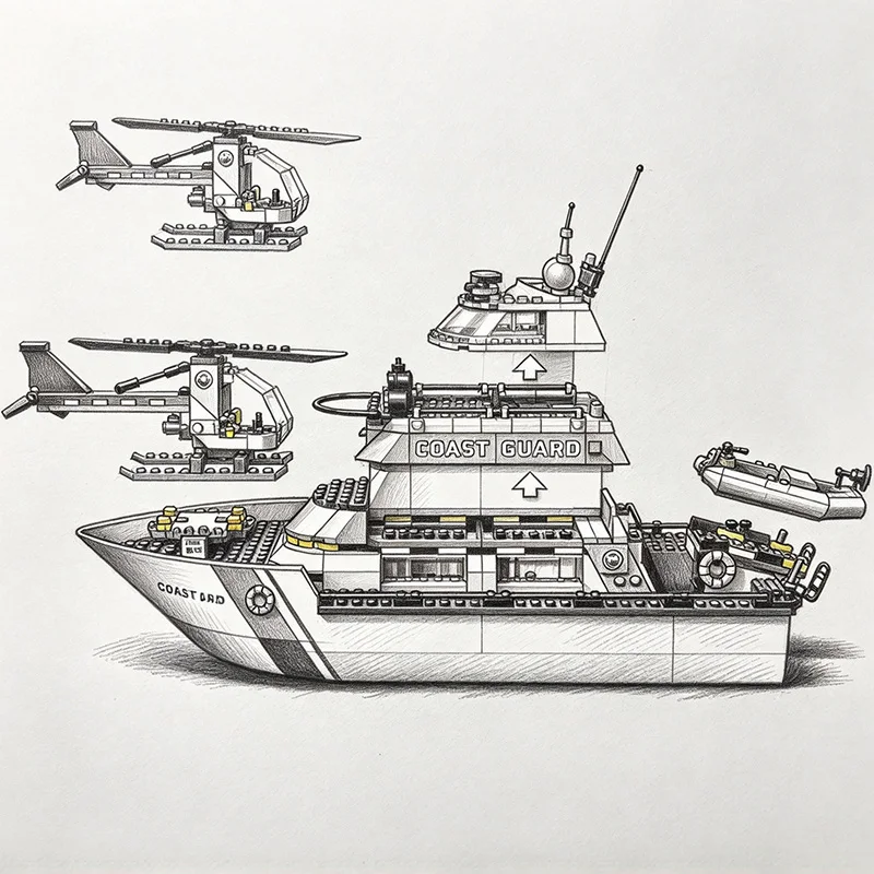 New Rescue Boat Helicopter DIY Buildable Bricks Model Bricks City Assembly Toys Christmas Birthday Gift 742pcs