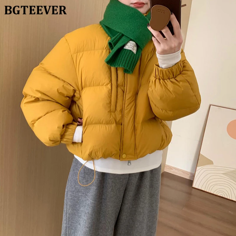 

BGTEEVER Winter Thicken Loose Zippers Female Single-breasted Cotton Padded Coats Stylish Long Sleeve Women Stand Collar Parkas