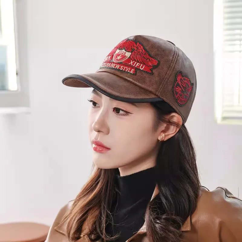 New 2025 Retro motorcycle Baseball Cap Winter Man Sports Flight Hats Fashion Personality Brands Real Cowhide Leather Cap