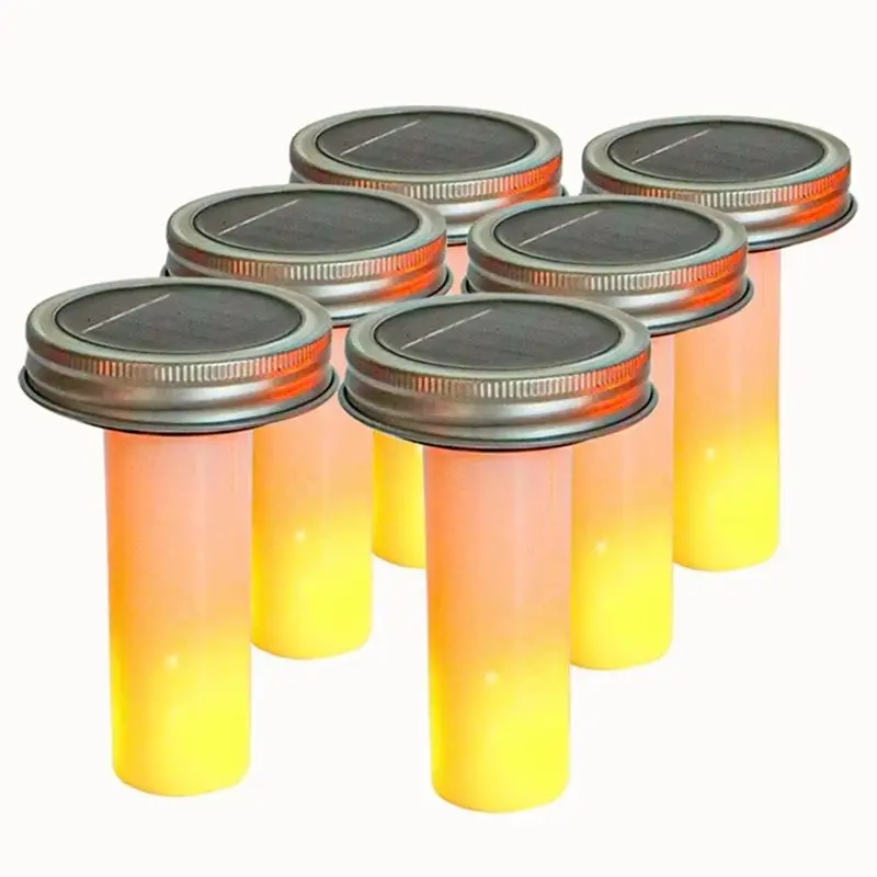 A74E-Home Decoration 8Pcs Jar Light LED Flame Lights Solar Powered Gypsum Covered Can Lid Flickering For Garden Wedding Terrace