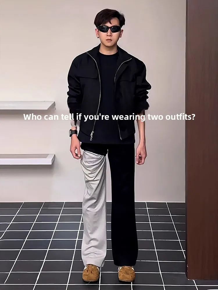 

Black Slim Fit High Waist Bell Bottom Jeans Men's Autumn Winter American High Street Style Straight Leg Jeans