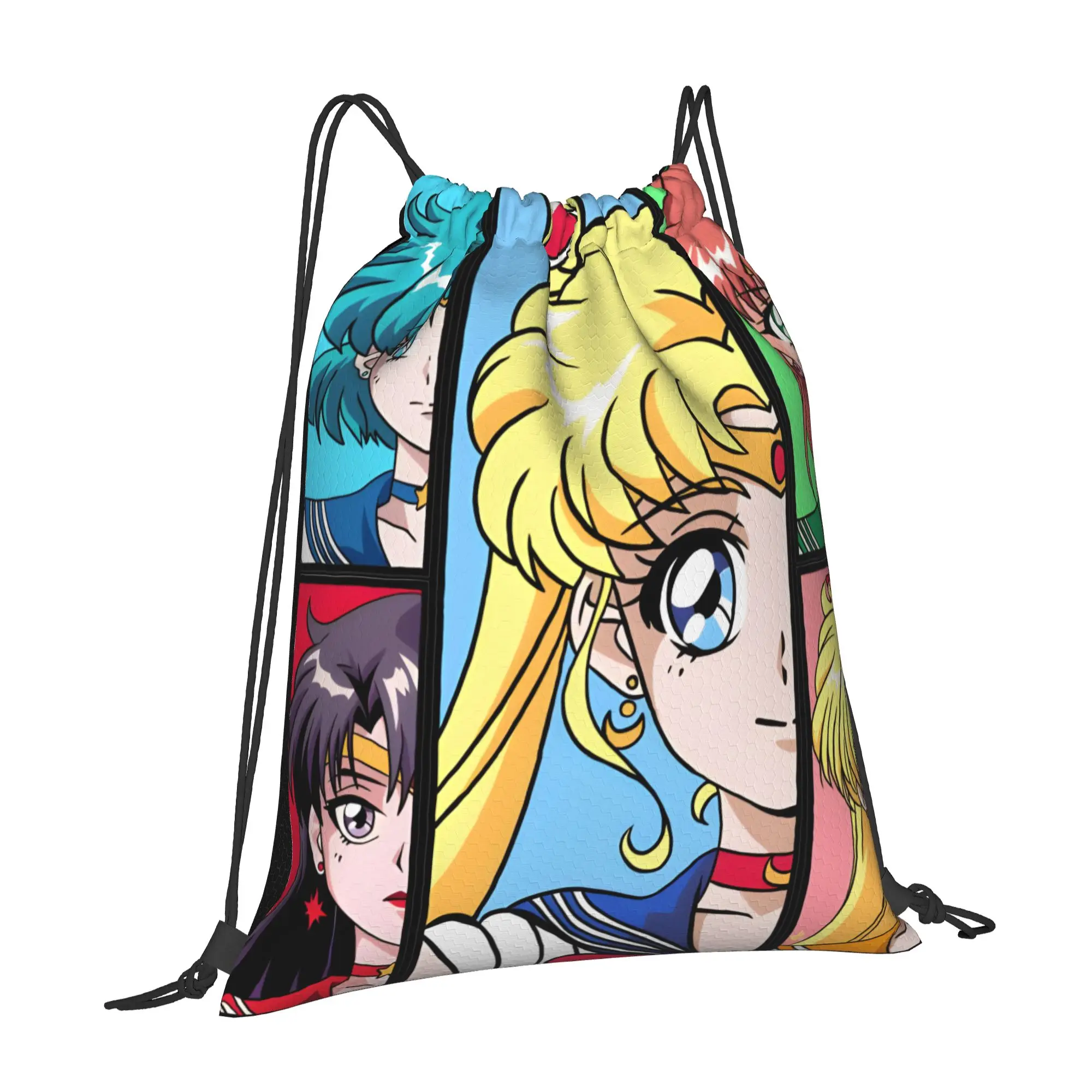 1 pc Sailor Senshi Collage Sailor Moon Kawaii Drawstring Bags Gym Shoe Clothes Storage Multi-function Teen Portable