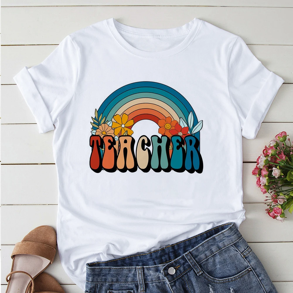 Colored Battery Life Of A Teacher Monday To Friday Graphic Print T-Shirt Women White Short Sleeve T-shirt Harajuku Street wears