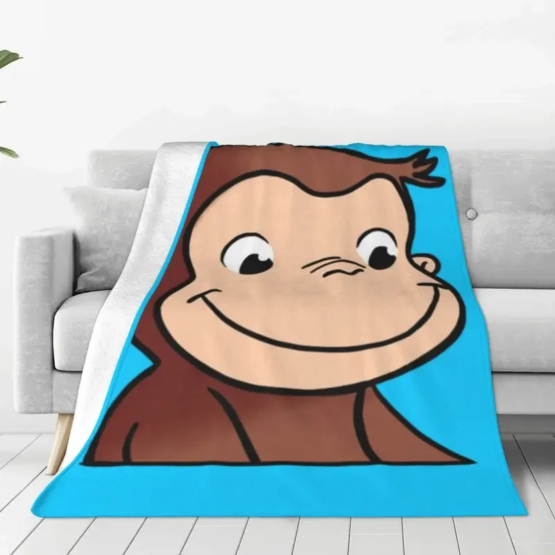 

Curious George Monkey Knitted Blankets Fleece cartoon for kids TV Series Super Warm Throw Blanket Car Sofa Couch Bedroom Quilt