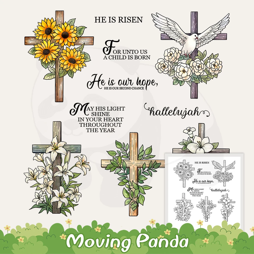 Cross With Flowers Pigeon Clear Stamps Peace Love DIY Scrapbooking Supplies Silicone Stamp For Card Making Albums Crafts Decor