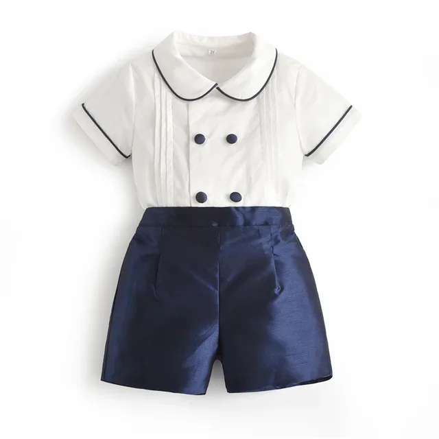 Clibeso-Conjunto de ropa española para niños, traje de Boutique de verano, camisa blanca, pantalones cortos caqui, conjunto de ropa de fiesta EID