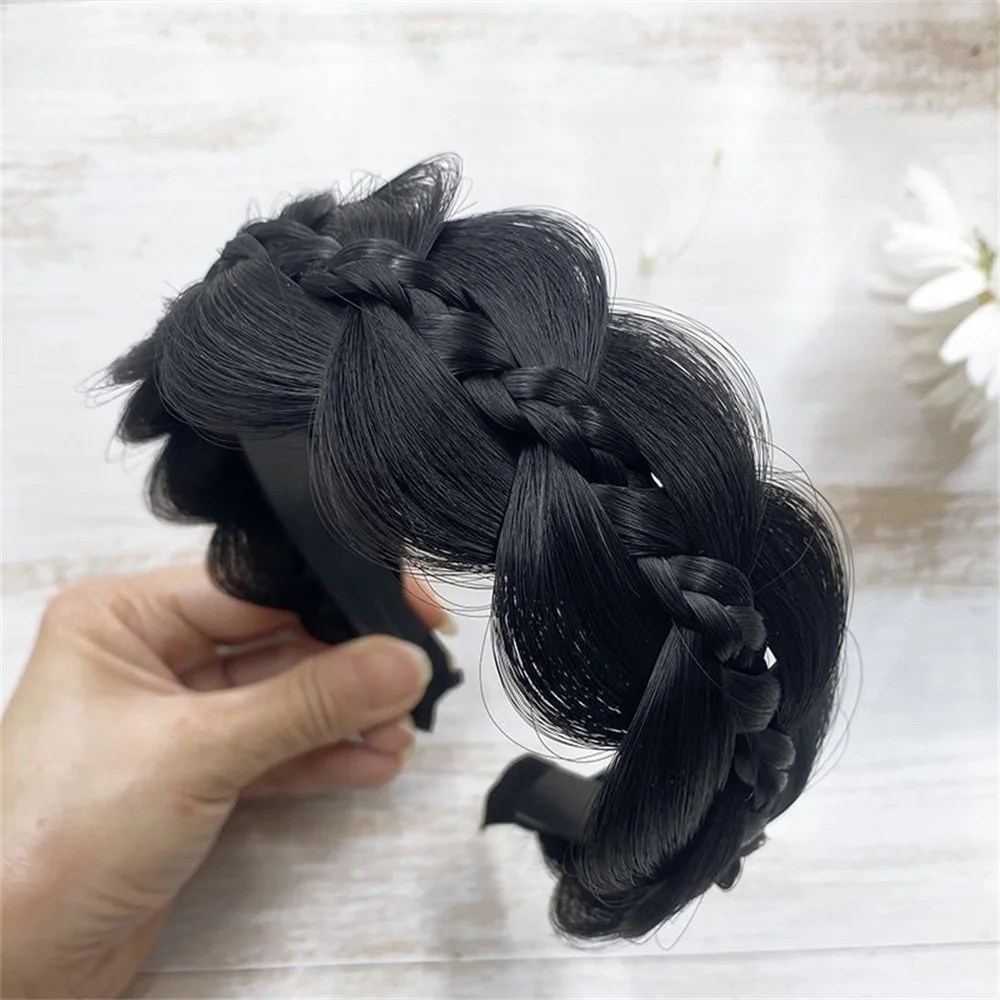 Twist Braid Wig Headband Women Girls Hair Accessories Twisted Braided Hairdband Three-Strand Wide-Brimmed Solid Bezel Head Hoop