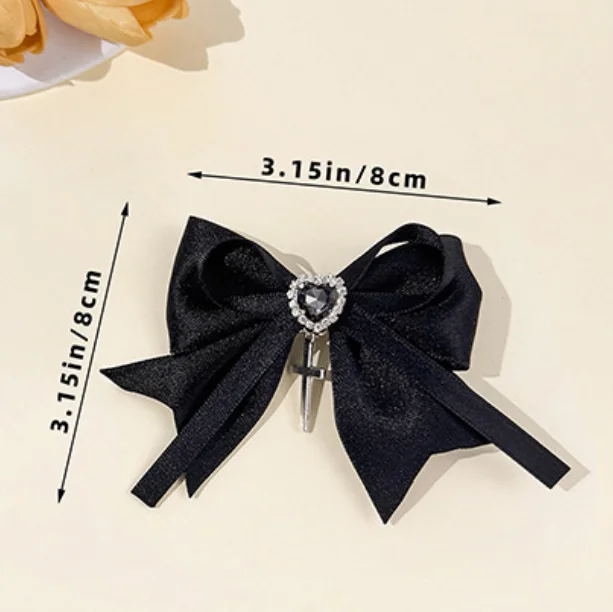 30pc Solid Color Satin Hair Clips with Rhinestone Heart Bowknot for Girls Women Bridal Hairpin Barrette Stylish Hair Accessories