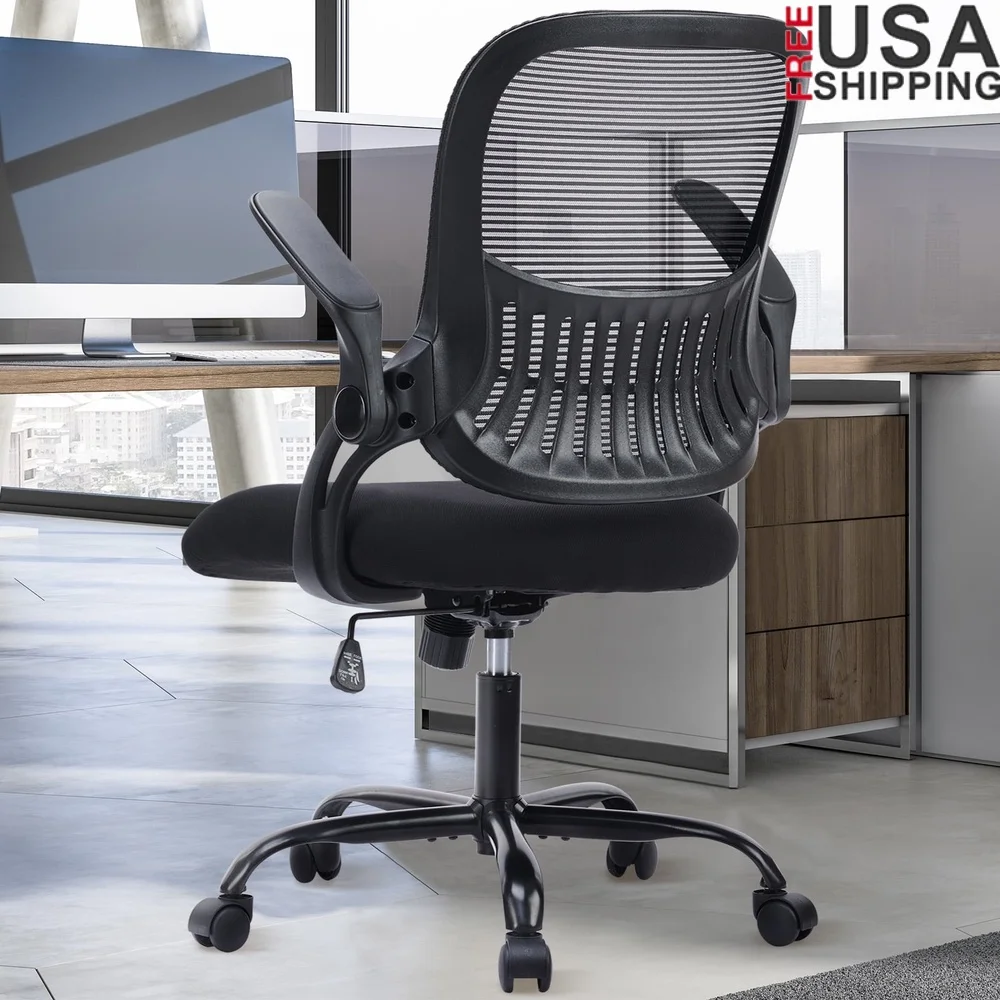 

Ergonomic Office Chair Mesh Desk Chair with Adjustable Armrests Lumbar Support Mid-Back Design Smooth Rolling Wheels Indoor Use