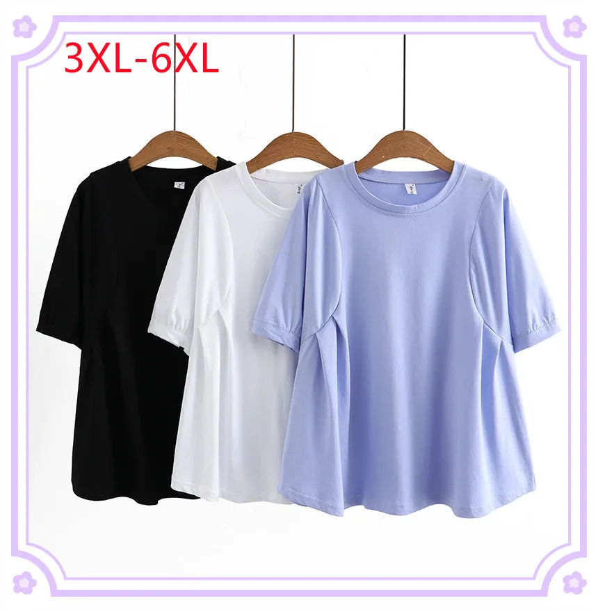 New 2025 Ladies Spring Summer Plus Size Tops For Women Large Size Short Sleeve O-neck Blouse T-shirt 3XL 4XL 5XL 6XL