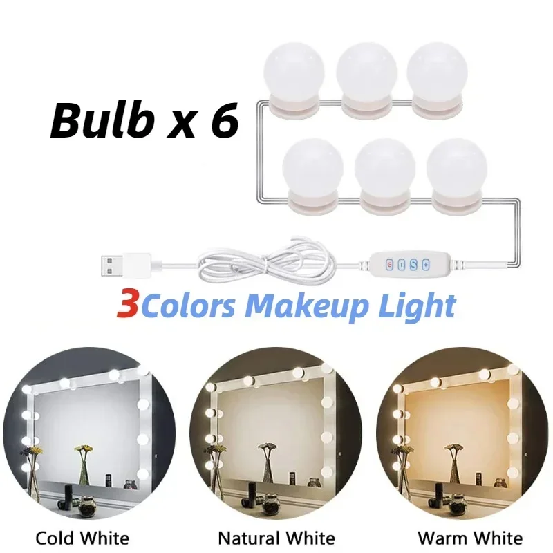 Afneembare LED-lampen Professionele make-upspiegellamp USB Power Cosmetische spiegellicht Hollywood Kaptafel LED-ijdelheidslichten