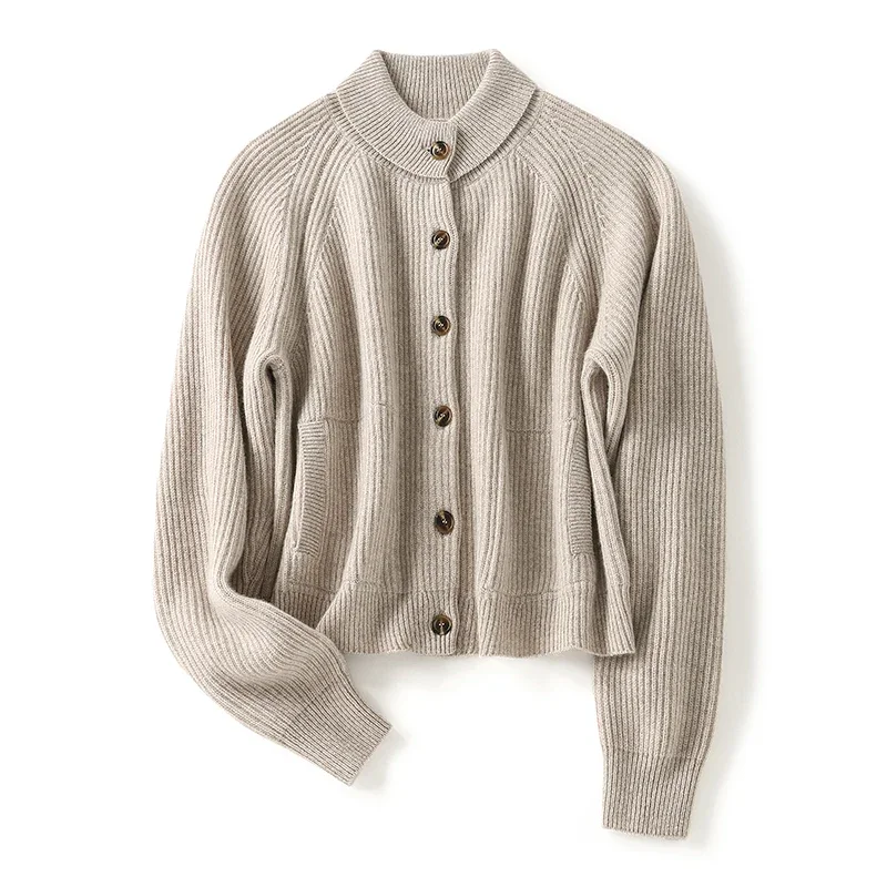 

Sweater Women High Quality100% Cashmere Warm Winter Thick Loose Fit Vintage Half High Collar A-straight Cardigan Mujer