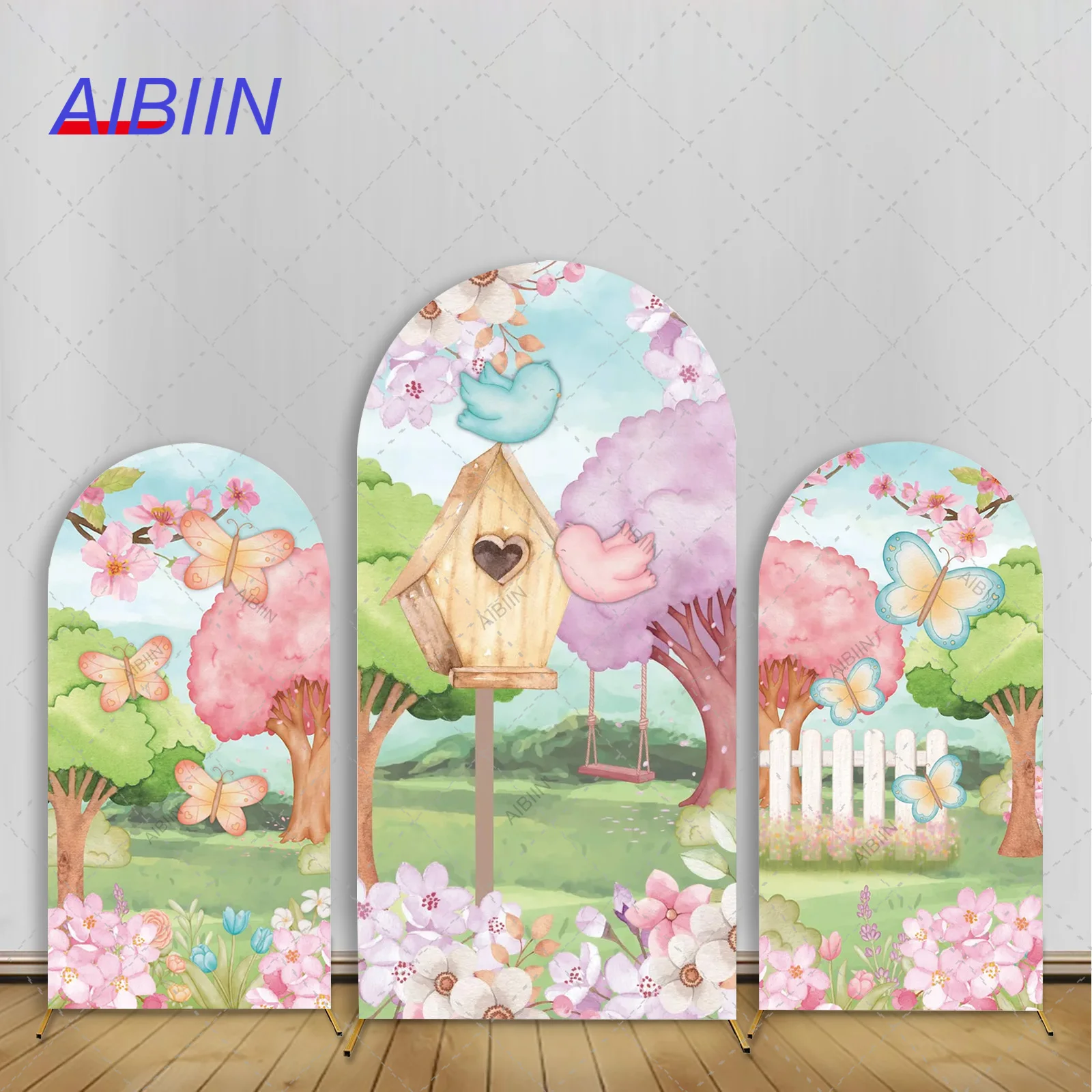 

Сад детский день рождения арка фон крышка акварель цветочные бабочки птицы дерево мальчик девочка детский душ вечерние Декор фон