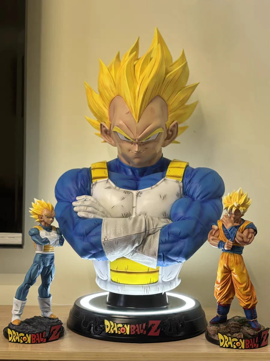 New 80cm Dragon Ball Anime Peripheral Vegeta Upper Body Statue Injured in Battle Version Collection Big Ornaments Model Gift Toy