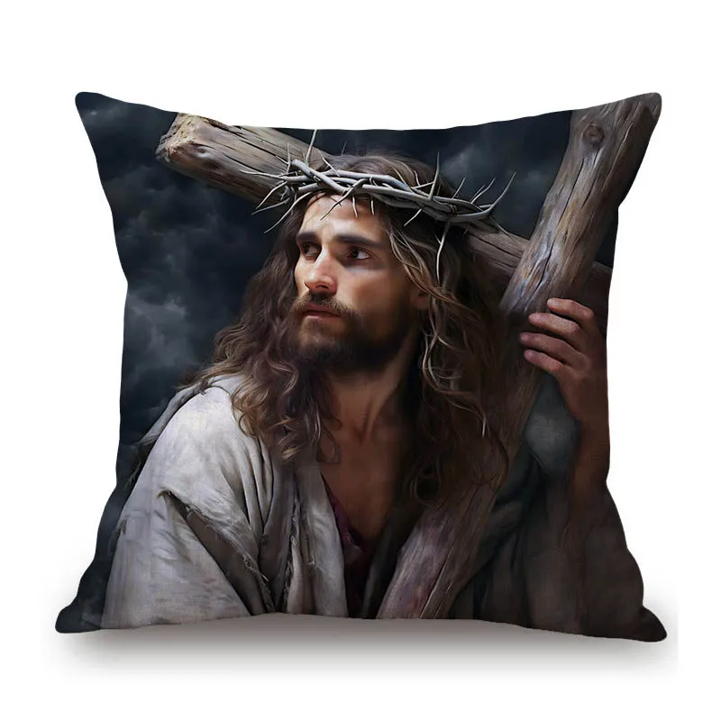 The Bible Story Jesus Christ Portrait Christian Worship Home Decoration Art Cotton Linen Throw Pillow Case Car Cushion Cover