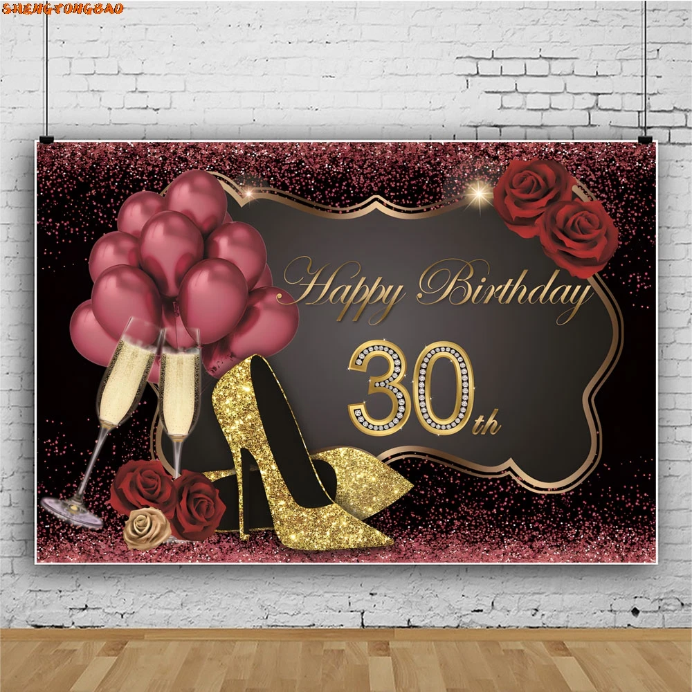 男性と女性のための誕生日パーティーのバナーの背景,30歳,黒,金,銀,風船,写真の背景,ポスター,男性,女性