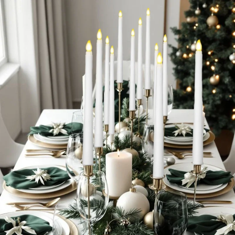 12-120Pcs Flameless LED Taper Candles Wedding Candles Bulk Battery Operated Candles 11Inch Flickering 3D   for Party Decor