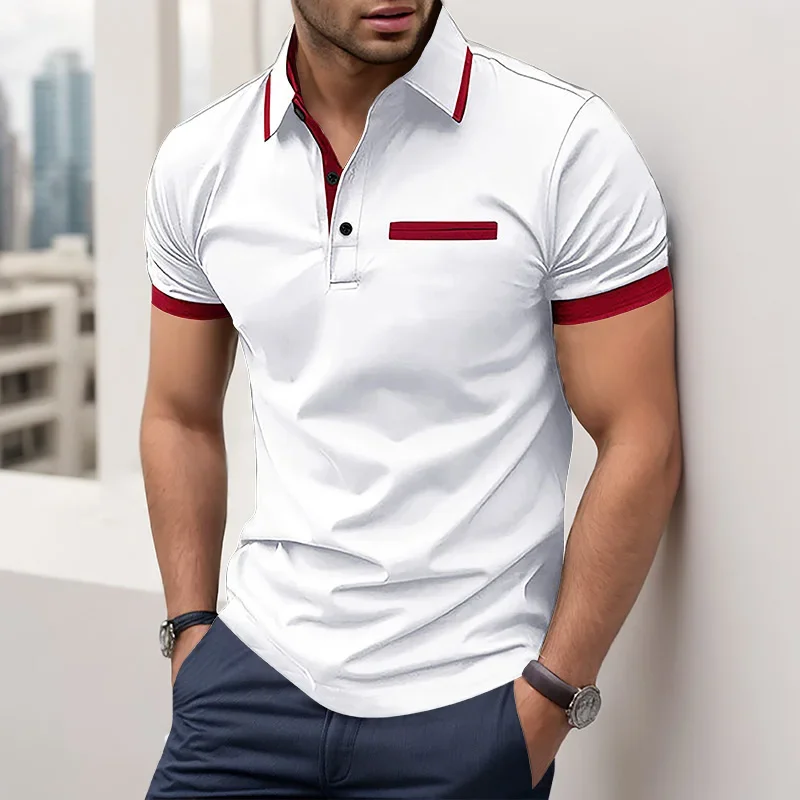 Summer New Men's Casual Short-Sleeved Breathable Polo Shirt Office Fashion Rowan Collar T-Shirt Men's Fake Pocket Polos Tee