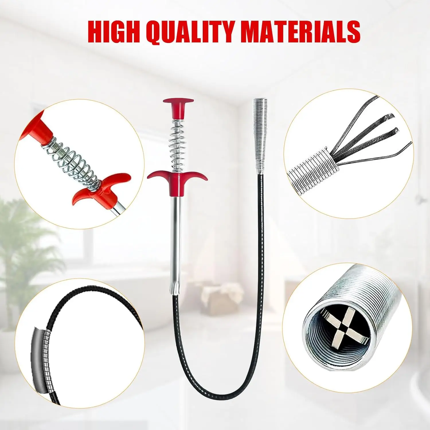 Flexible Drain Clog Remover Spring Pipe Cleaner Hair Grabber Tool for Sink Bathtub Kitchen Bathroom