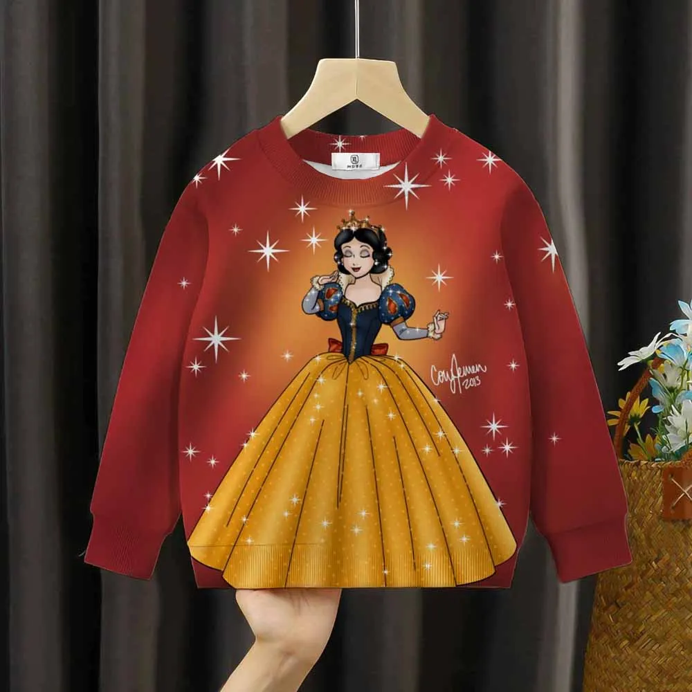 

Осенняя детская и спортивная одежда для девочек, простой топ для дошкольников с принтом принцессы Диснея, с круглым вырезом и длинными рукавами, Cas
