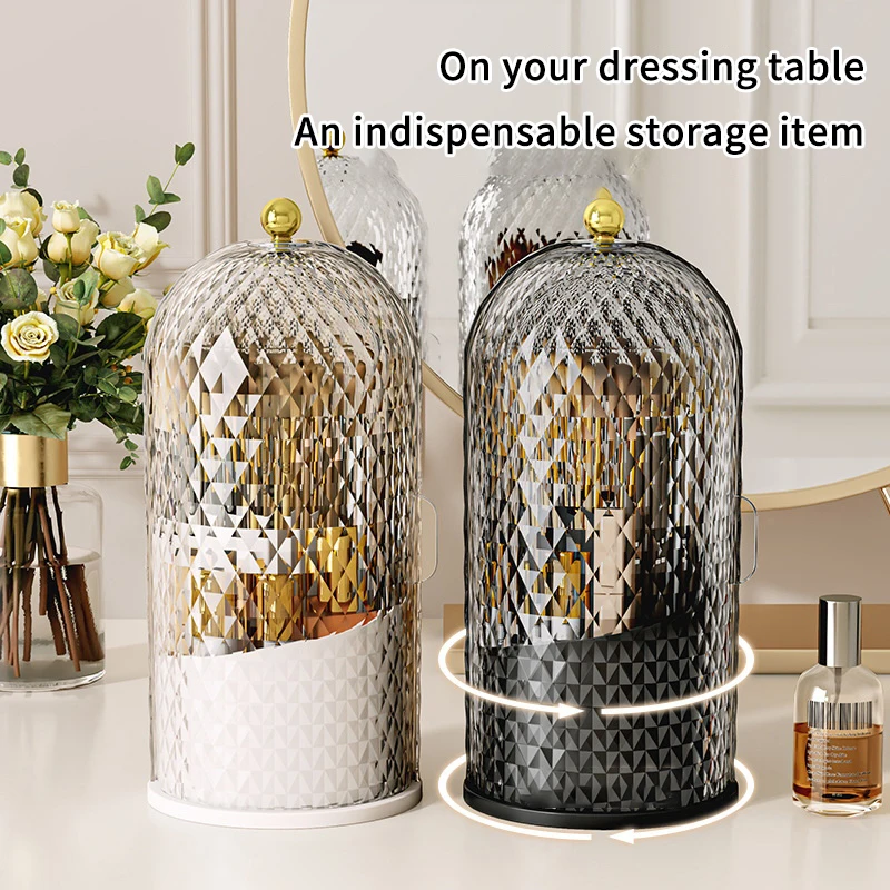 

360° Rotating Makeup Brush Holder With Lid Luxury Cosmetic Organizer Lipstick Eyebrow Pencil Holder Eye Shadow Storage Box