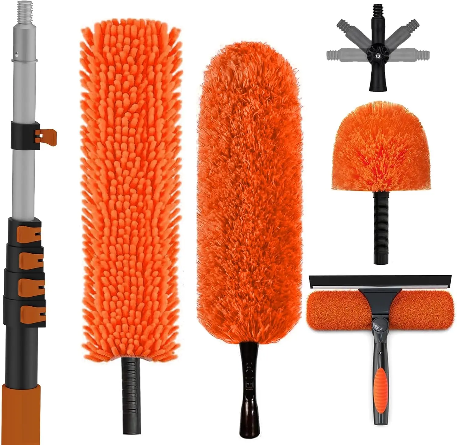 

30FT High Ceiling Duster Kit with Extension Pole, Fan Duster, Microfiber Feather, Rotatable Squeegee for Window Cleaning