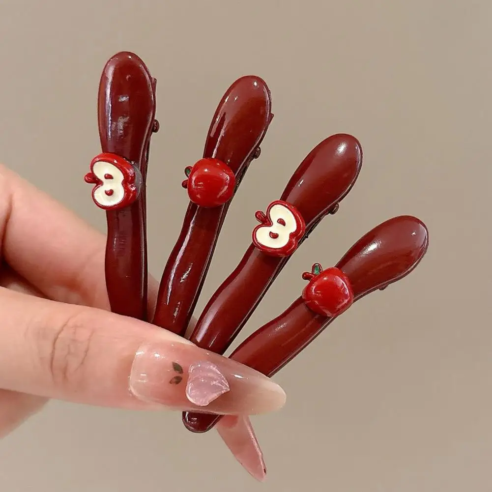 

2Pcs Girl Hairpins Fine Hair Clip Fruit Design Glossy Resin Texture Fix Broken Hair Slender Clip Hair Accessories