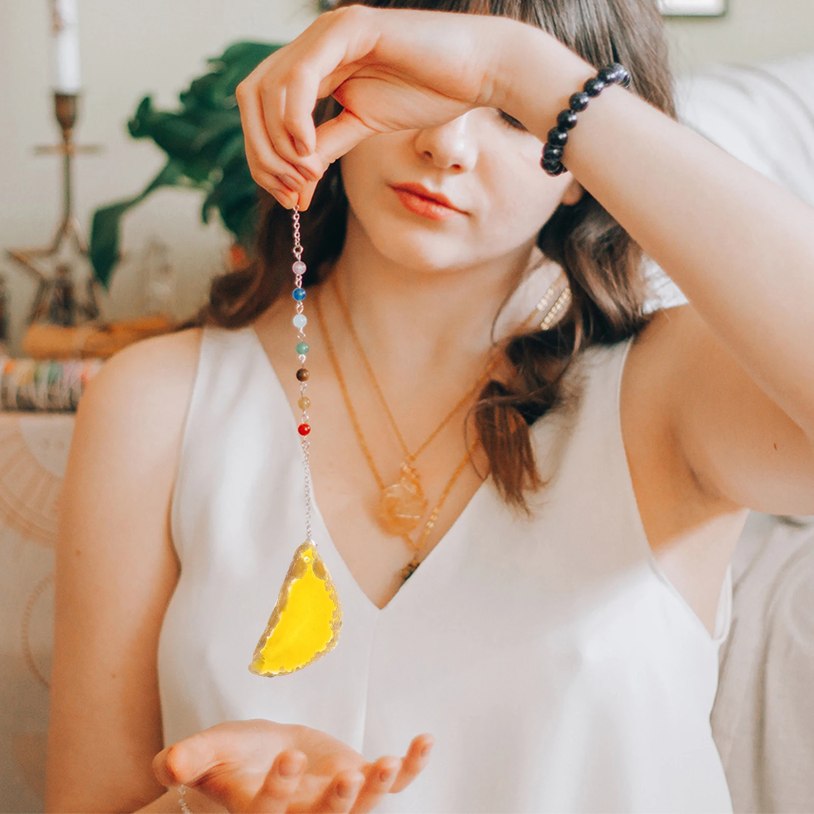 

15pcs Natural Colorful Perforated Agate Slices Pendant Diy Accessories Wind Bell Film Landscape Lighting Decor Wedding