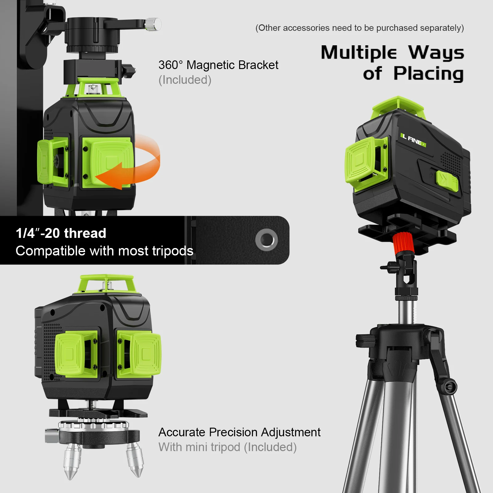 LFINE Professional 4D 16-liniowa poziomica laserowa 360 ° Krzyżowo-zielony laser Samopoziomujące poziome i pionowe narzędzia do poziomów laserowych