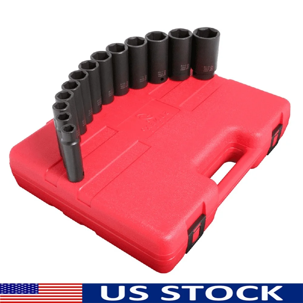 

1/2 Inch Drive 6-Point Deep Fractional Impact Socket Set 13pcs Heavy-Duty Mechanic Tools Car Repair